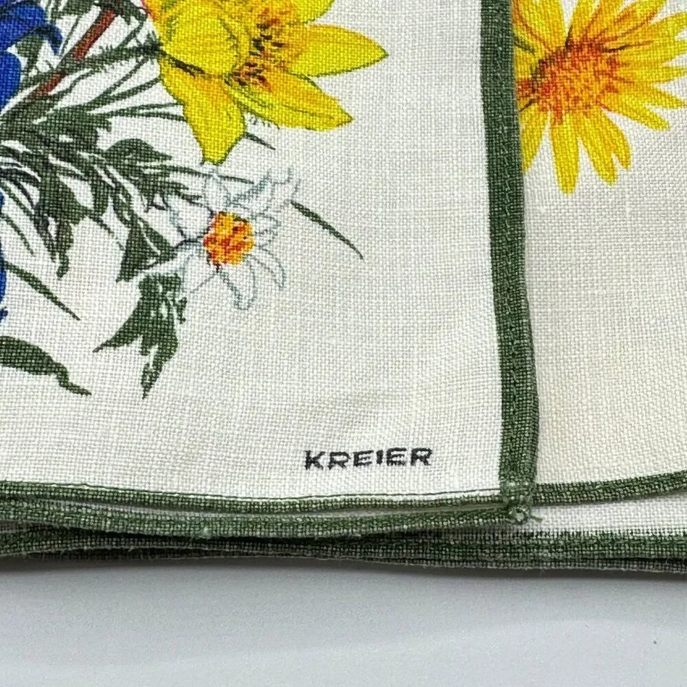 Kreier Swedish Vintage Linen Floral and Green Trim Napkins Placemats Set of 4